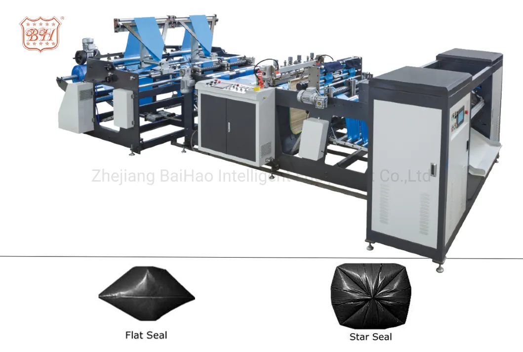 Automatic Double Lines Rolling Plastic Star Flat Seal Bag T-Shirt Shopping Bag Making Machine, Fruit Bag, Vegetable Bag, Garbage Bag, Trash Bag, Draw Tape Bag