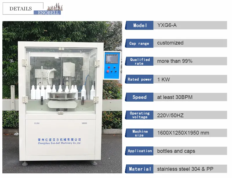 Automatic Stainless Steel Piston Press Bottle Capping Equipment for Cleaning Detergent