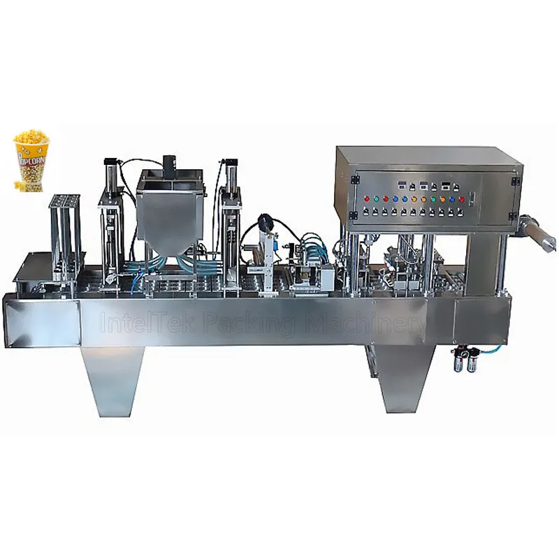 Automatic Straight Line Popcorn Nut Granule Cup Filling and Sealing Machine