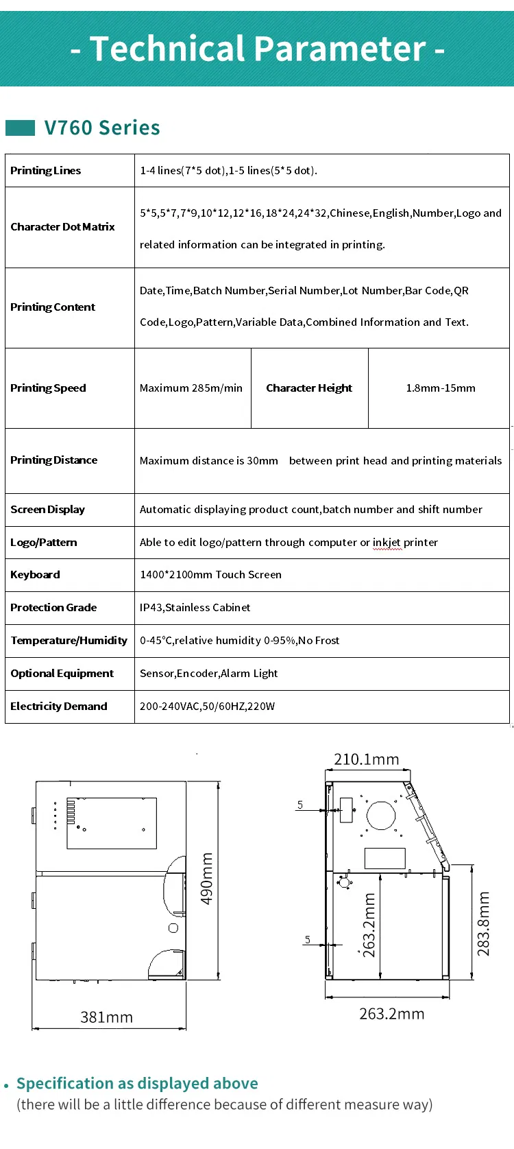 Cij Touch Screen Inkjet Printer for Food/Medical Product Day Printing/Beverage