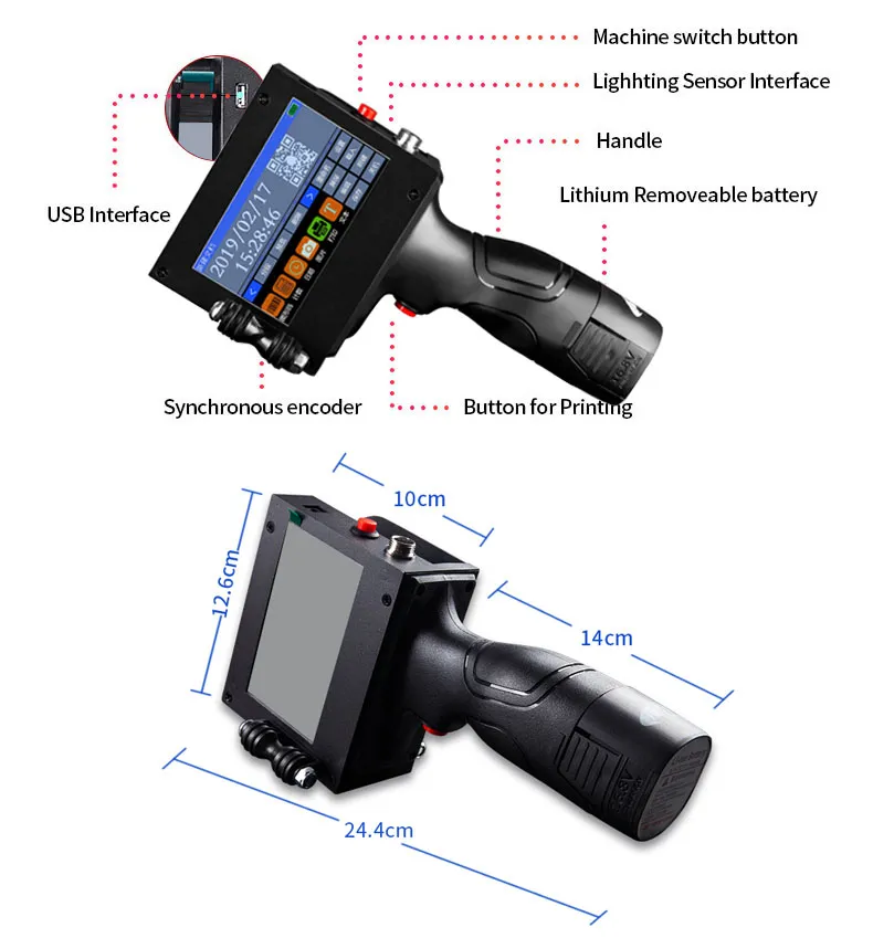 Coditeck High Speed 12.7mm Inkjet Printer Coding Machine with Photoelectric Sensor and Stand