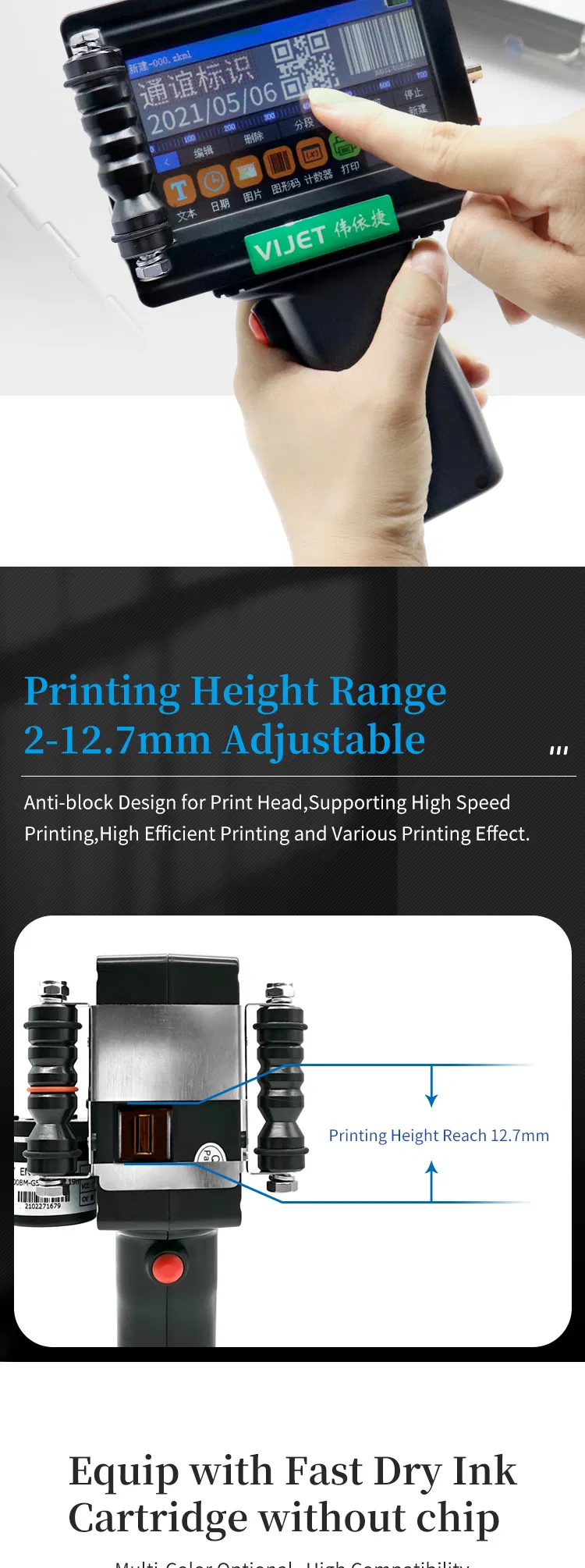 Factory Price Multi Launguage Handjet Printer Wl100 Portable Printer Date/Barcode Printer