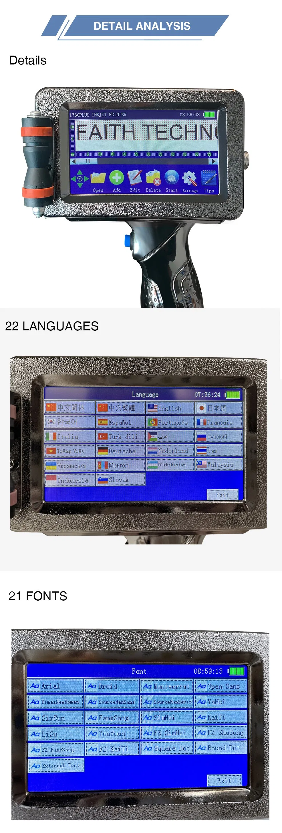 Faith Hot Selling Portable Handheld Inkjet Printer for Plastic Bag Handjet Printer Qr Code Barcode Expire Date