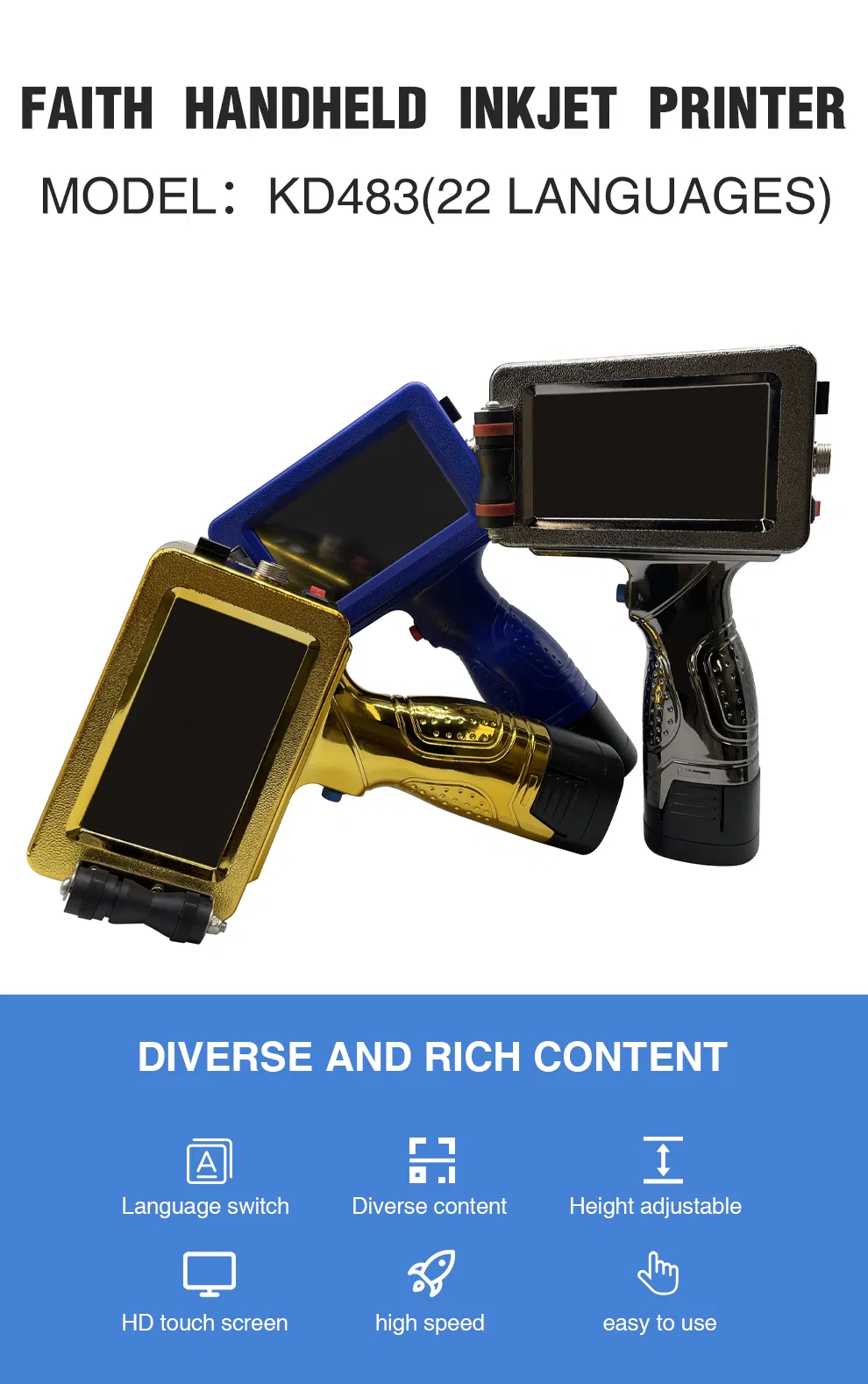 Faith Hot Selling Portable Handheld Inkjet Printer for Plastic Bag Handjet Printer Qr Code Barcode Expire Date