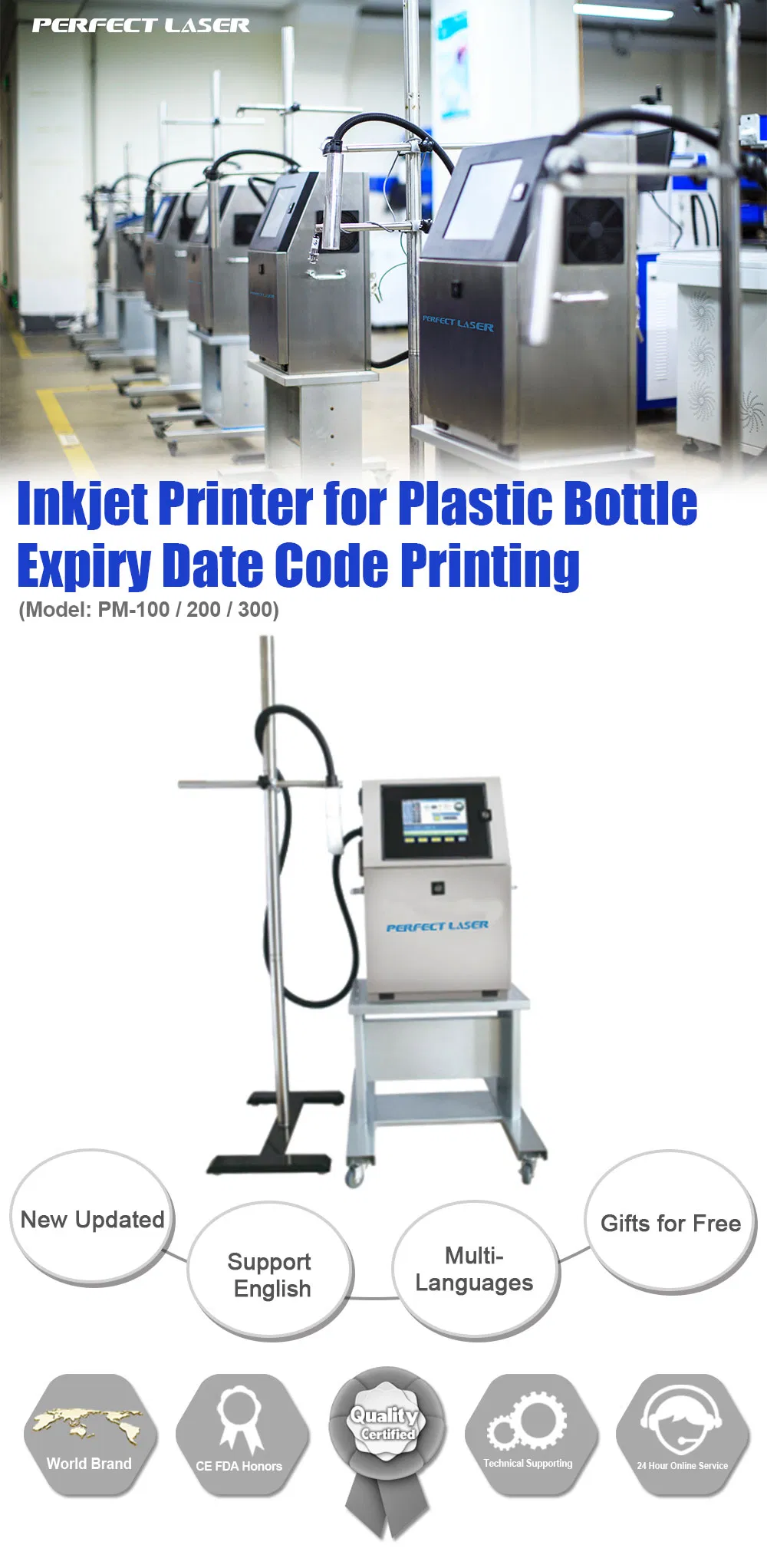 High Performance 1-4 Lines Batch Expiry Date Cable Aluminum Cans Inkjet Coding Machine
