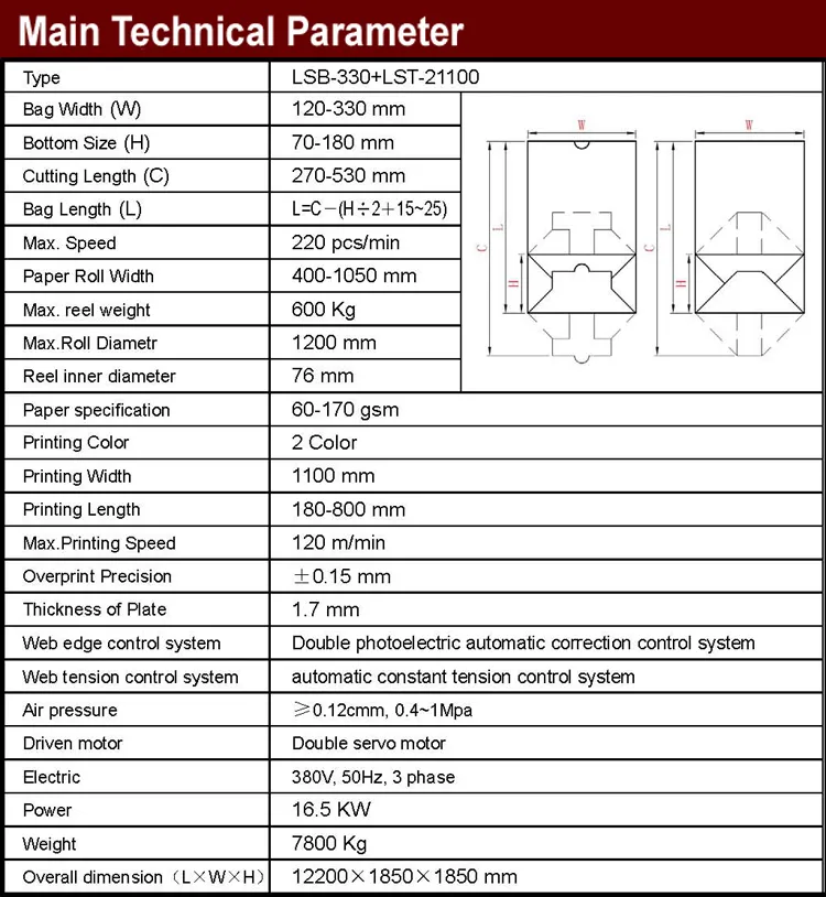 LSB-330+LST-21100/41100 Roll Feeding Flexo Printing Square Bottom Paper Bag Making Machine