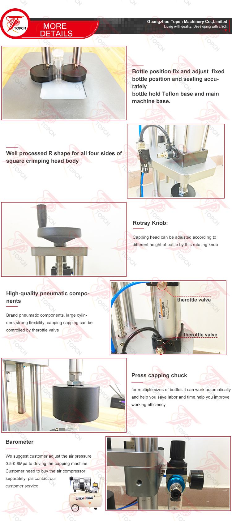 Semi Automatic Pneumatic Plastic Bottle Sealing Pressing Plug Cork Capping Machine