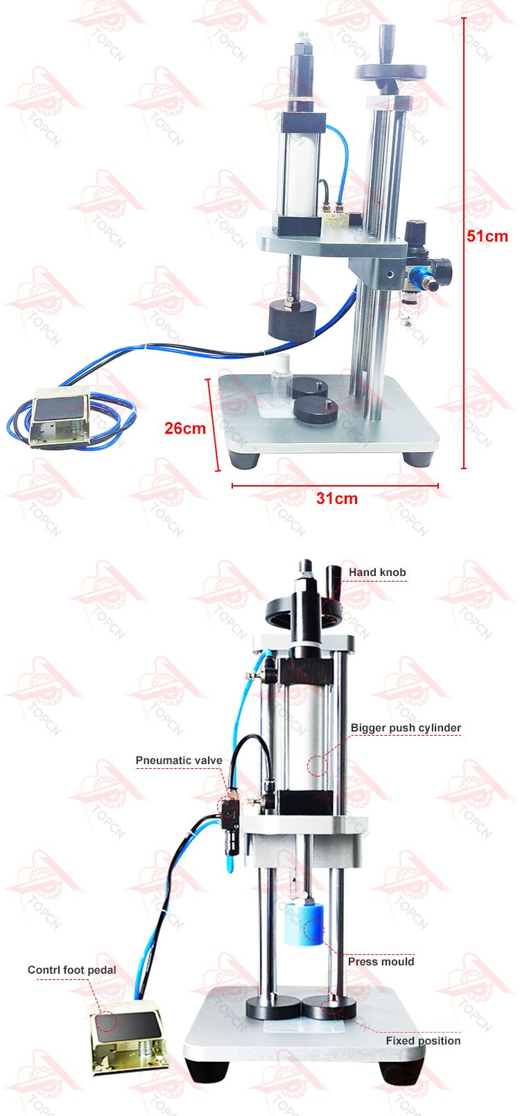 Semi Automatic Pneumatic Plastic Bottle Sealing Pressing Plug Cork Capping Machine