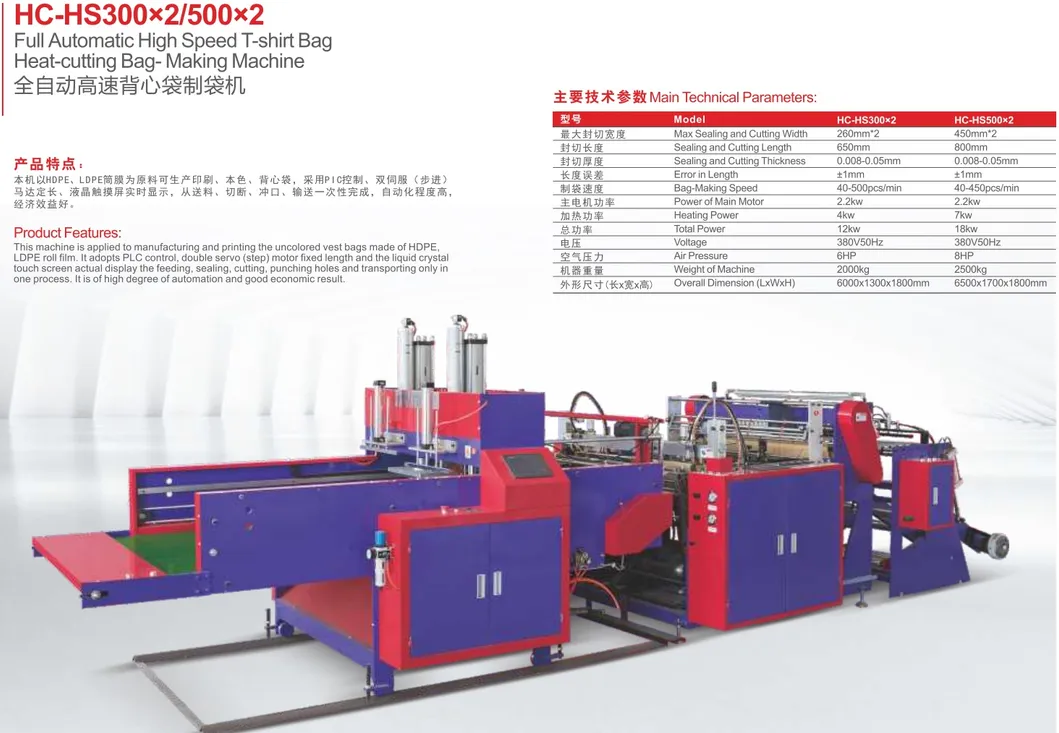 Slitting and Gusset Machine Two- Line High Speed Vest Plastic Bag Poly T-Shirt Bag Garbage on Roll Shopping Disposable Plastic Bag Making Machine