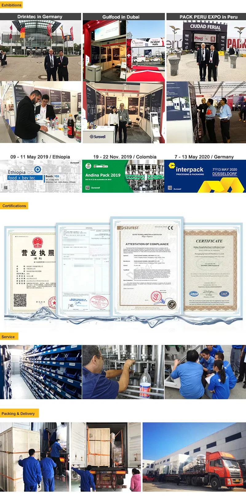 Sunswell 3 in 1 Automatic Juice / Soft Drink / Energy Drink / Carbonated Drink / Tea Drink / Beer Sparking Wine Glass Bottle Filling Machine