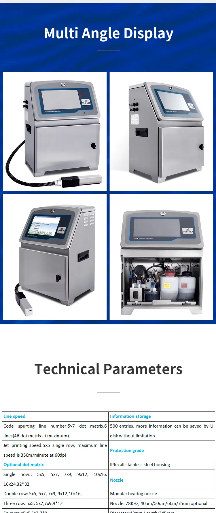 Touch Screen Cij Printer Tx600 Inkjet Printer Printing Machine for Plastics/Aluminum