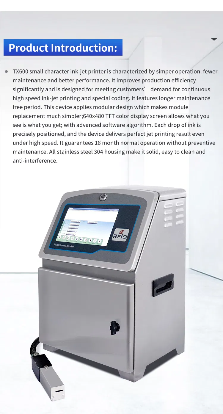Touch Screen Cij Printer Tx600 Inkjet Printer Printing Machine for Plastics/Aluminum
