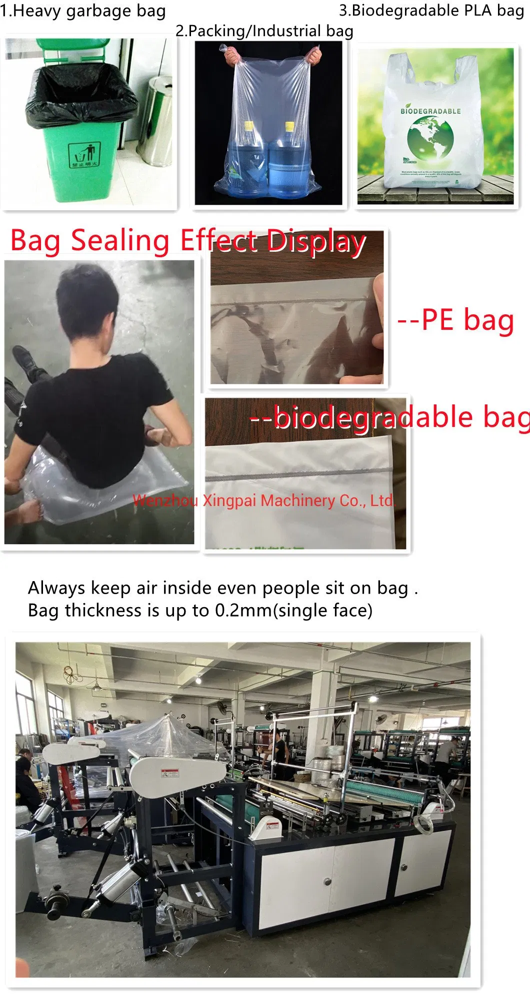 Xingpai Brand No Tension Non Stretch Thick Bag Biodegradable Bag Making Machine Bottom Sealer Heat Sealing and Cold Cutting Bag Maker Machine