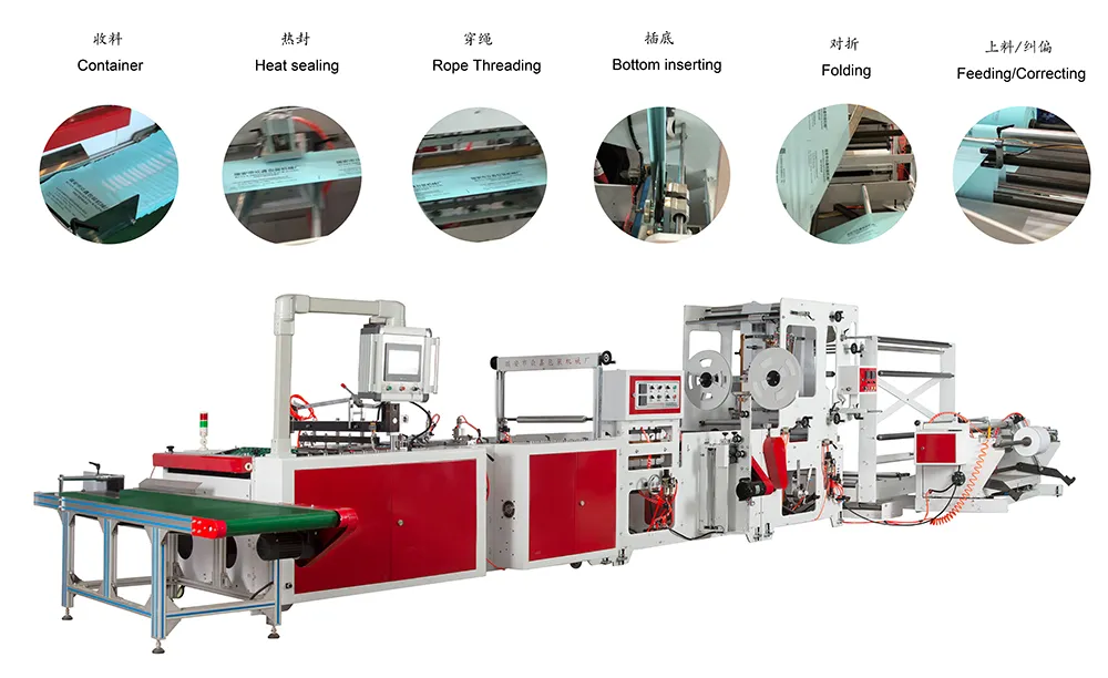 Zhongxin Manufacturer Rope Threading Shopping Plastic Bag Making Equipment