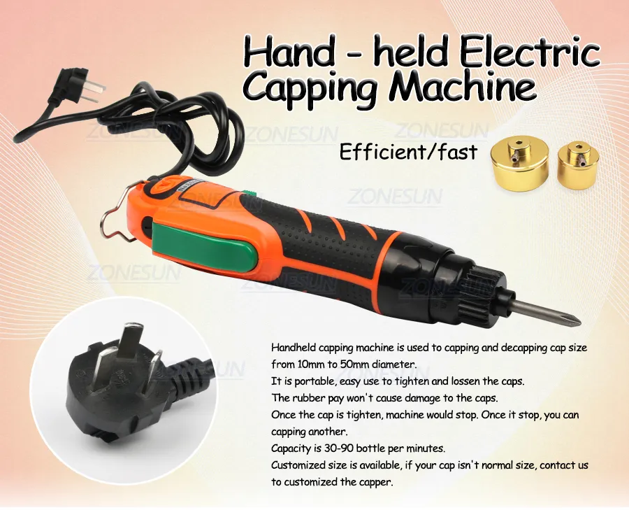 Zonesun Hand Held Glass Jar Bottle Capping Tool Plastic Bottle Cap Srewing Capping Machine